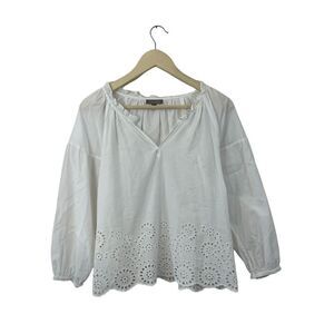 Lilla P Medium Eyelet Crochet Embroidered Top White Cotton Womens